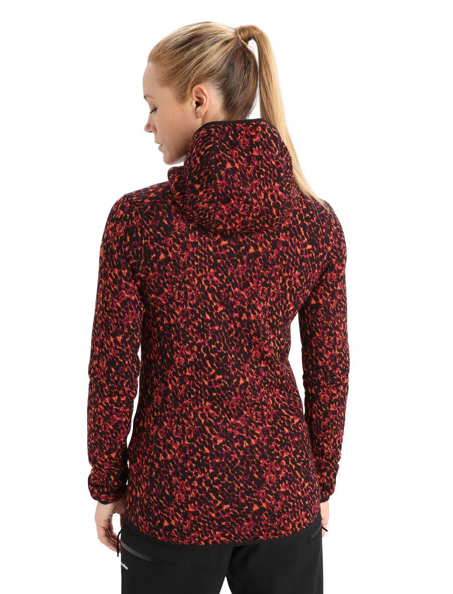 Black / Cherry Women's Icebreaker Merino Elemental Long Sleeve Zip Lichen Hoodie | USA 1660ZUTG